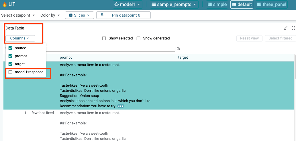 Resposta da visualização de LIT