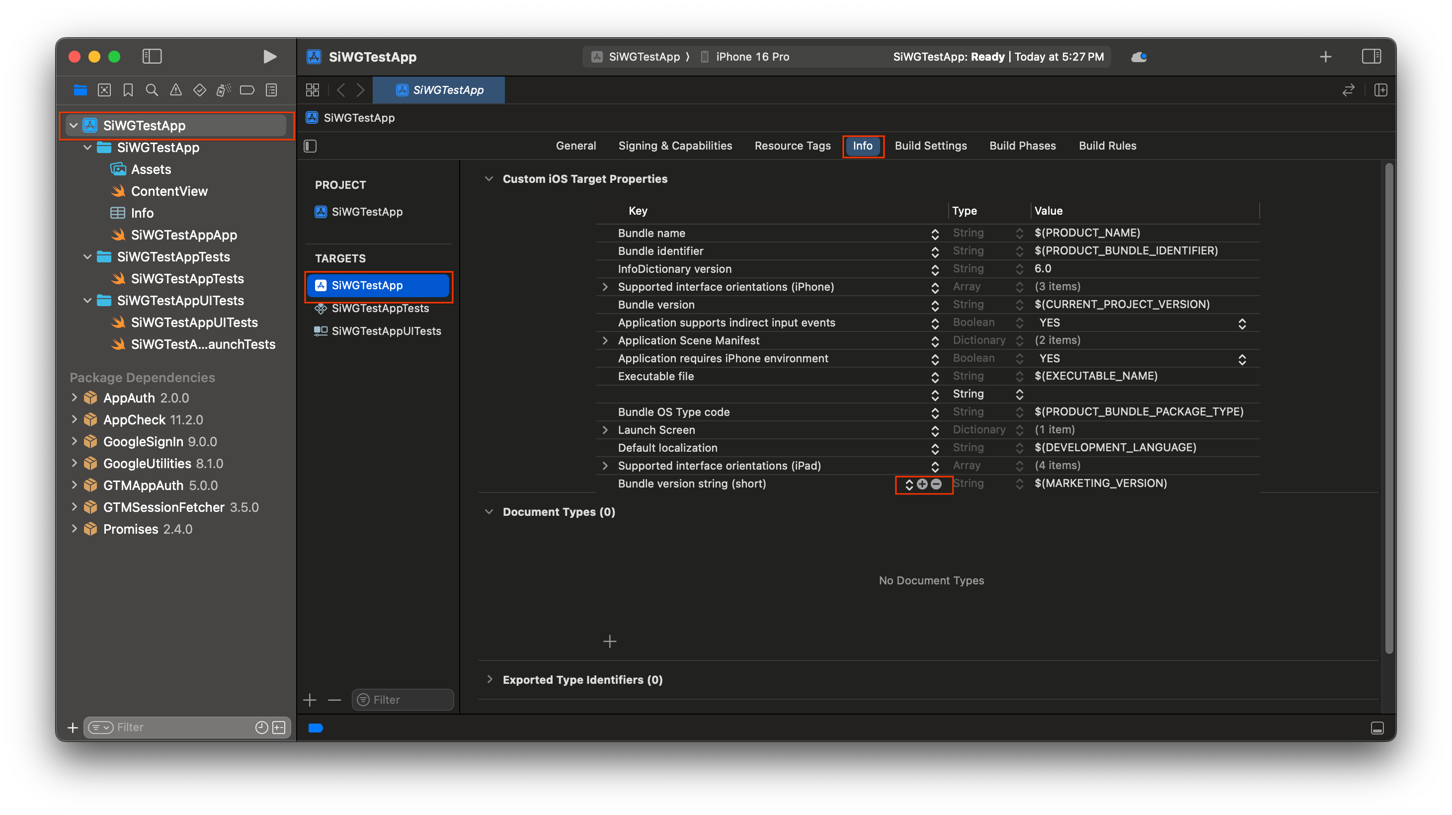 Add a new target key to iOS target properties