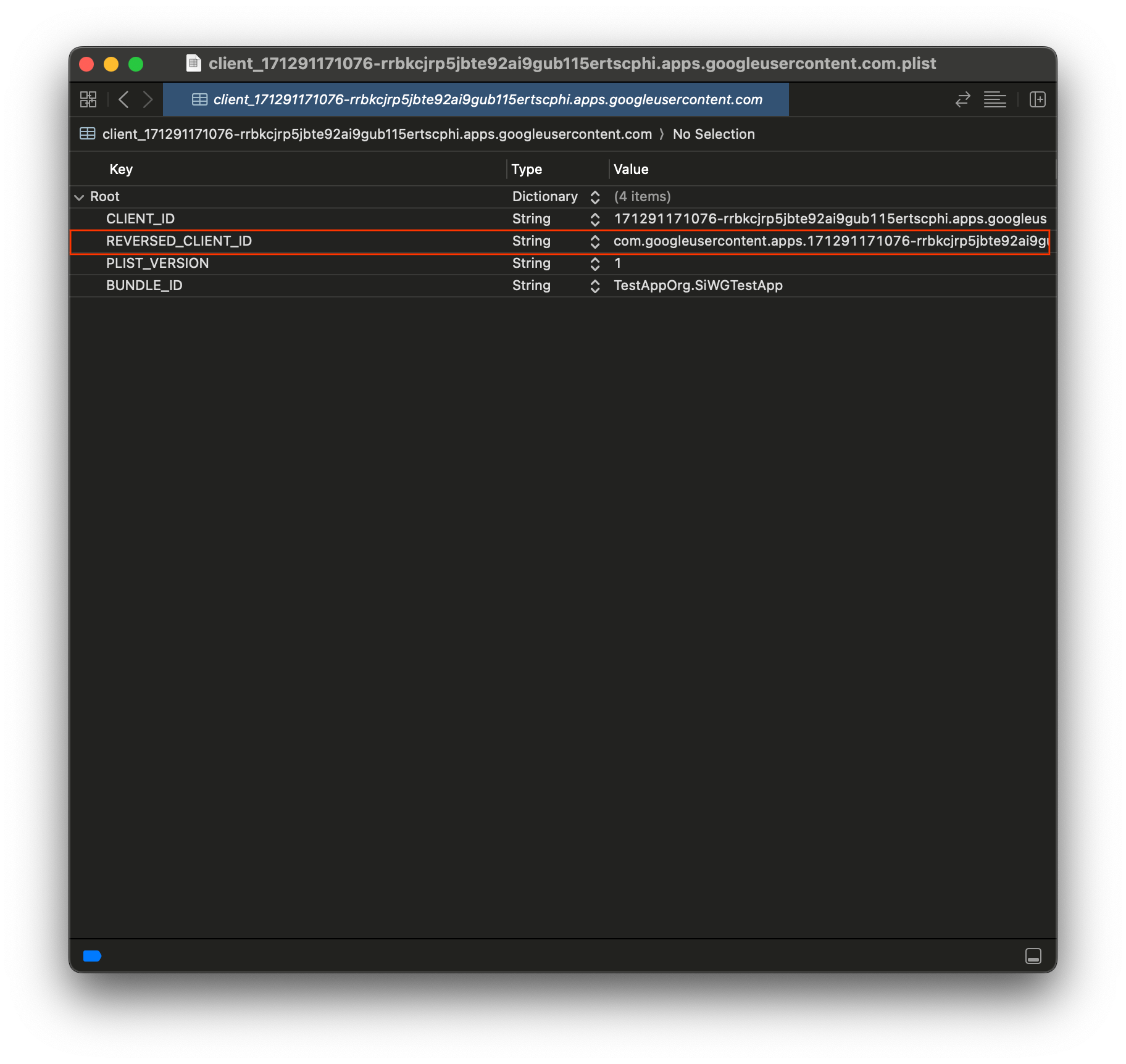Google Cloud Console plist file