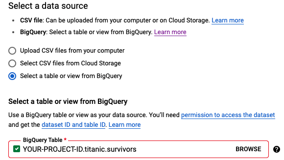 Dataset BQ selection