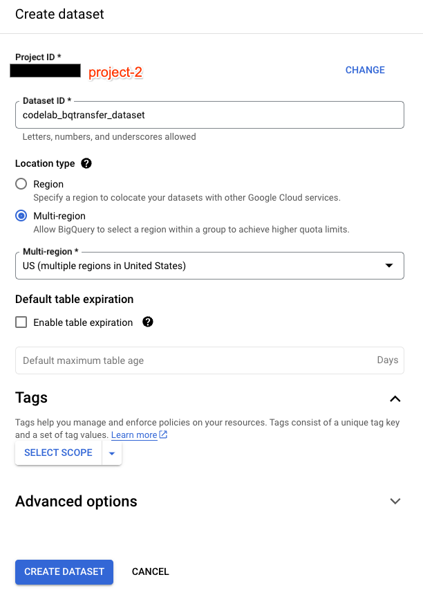 การสร้างชุดข้อมูล BigQuery