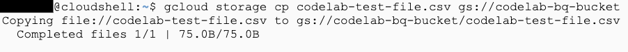 เรียกใช้คําสั่ง cp เพื่ออัปโหลดไฟล์ csv ไปยัง Cloud Storage