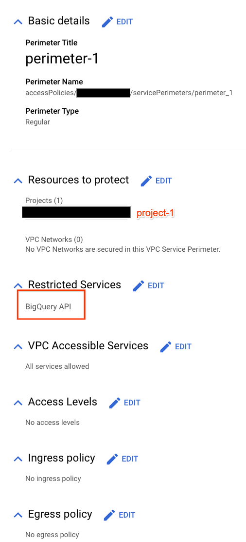 Configuring service perimeter