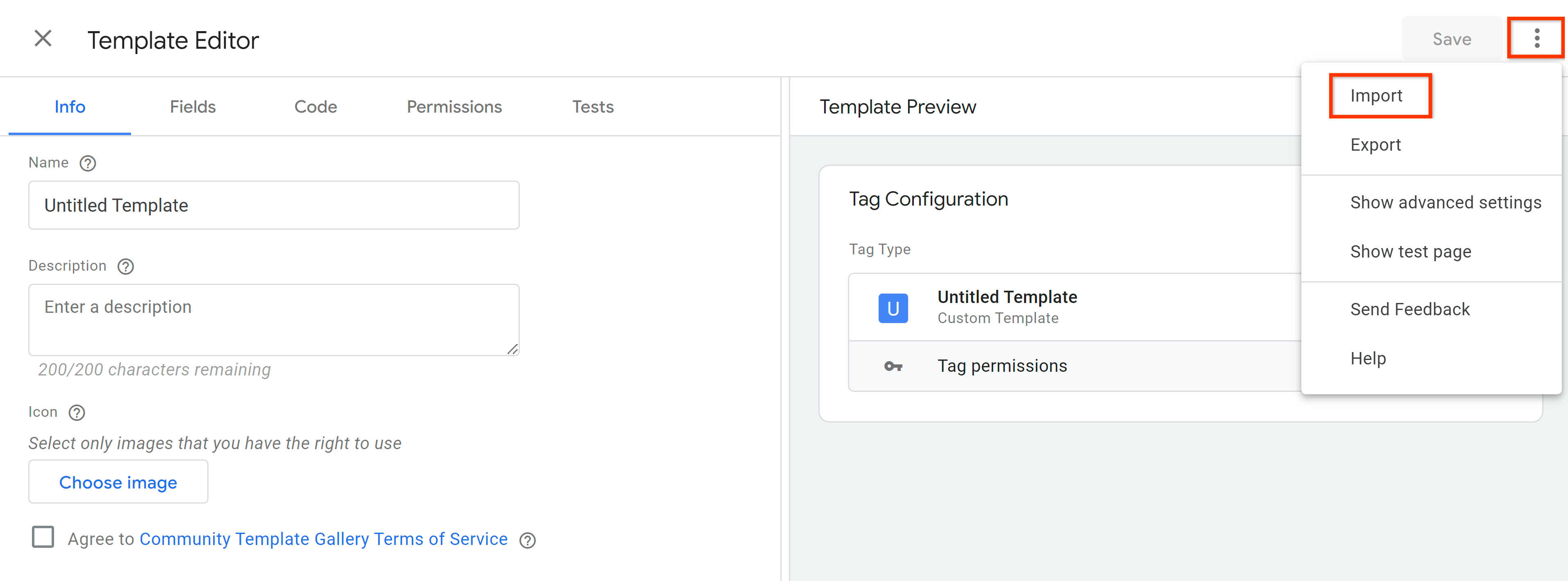 การนำเข้าเทมเพลตแท็ก Google Tag Manager