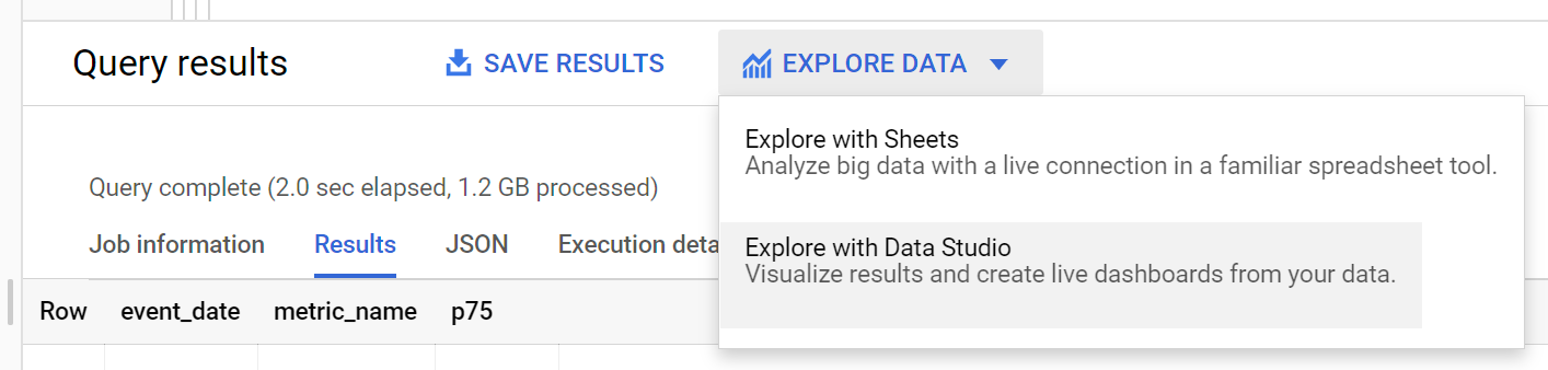 Option „Mit Data Studio ansehen“ in BigQuery