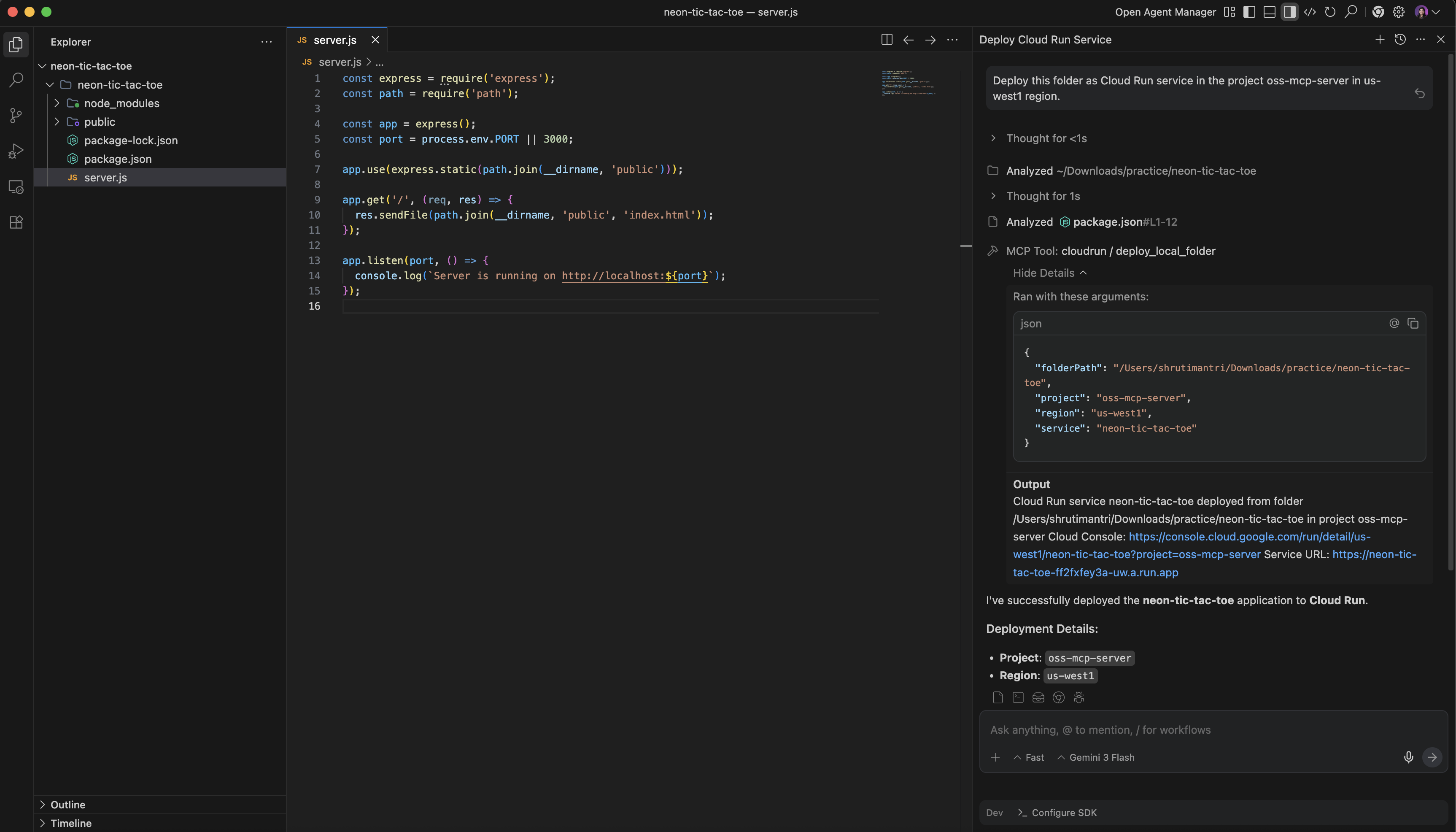 Screenshot of successful deployment from Antigravity