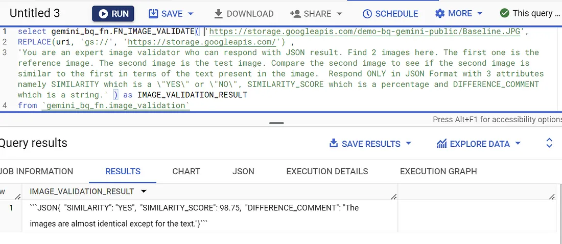 Captura de pantalla del resultado de la función remota de BigQuery