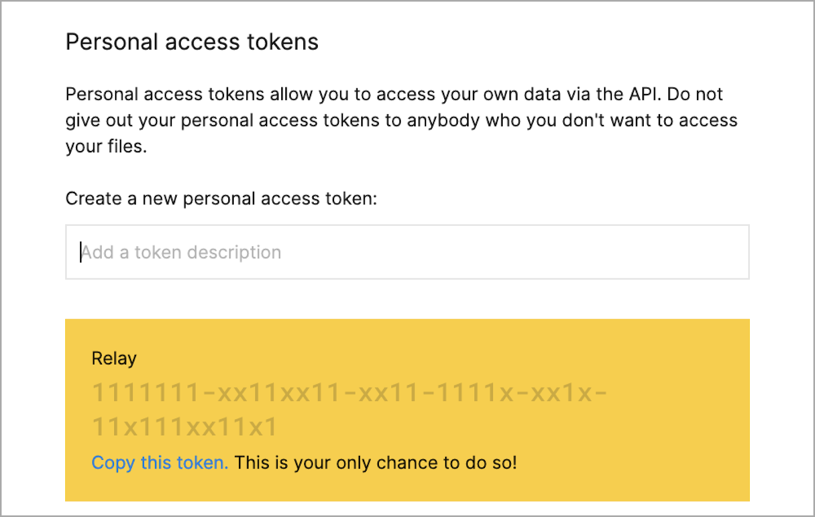 Token akses yang dibuat di Figma 