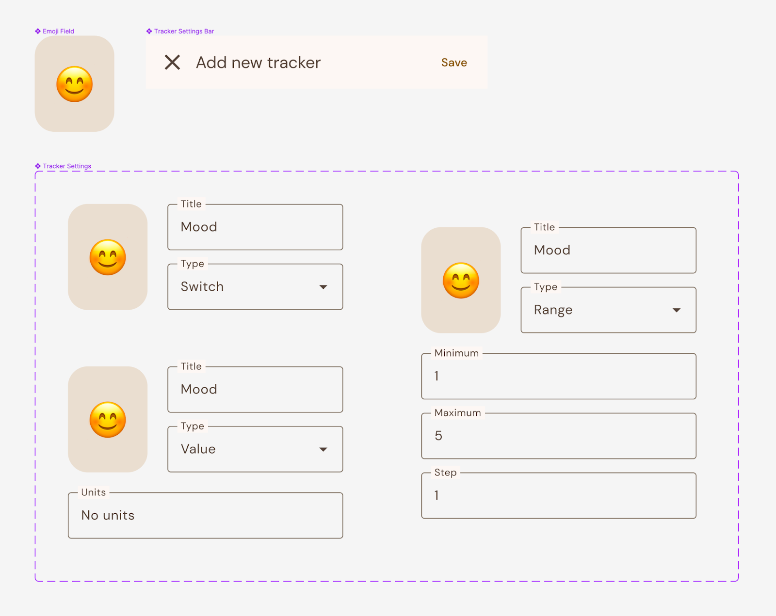 Add/edit screen components