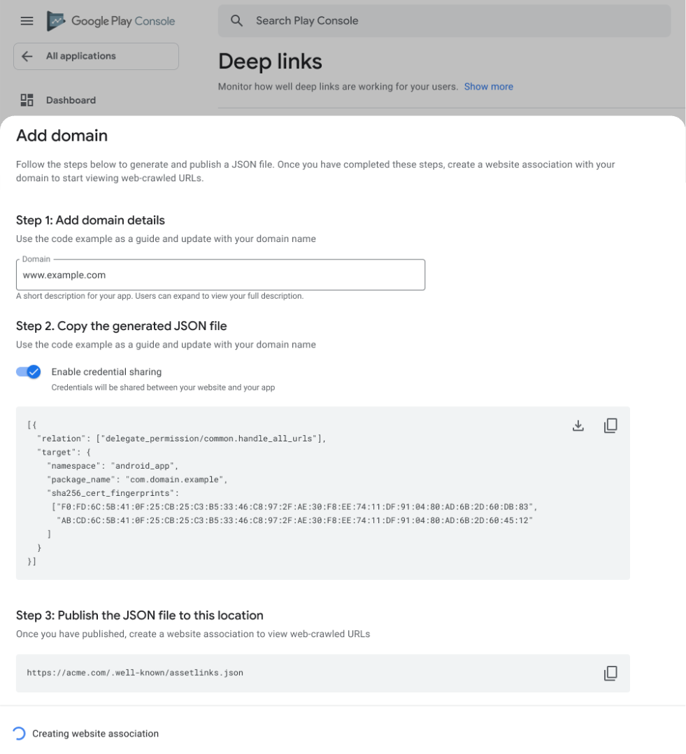 Play Console Deep Links