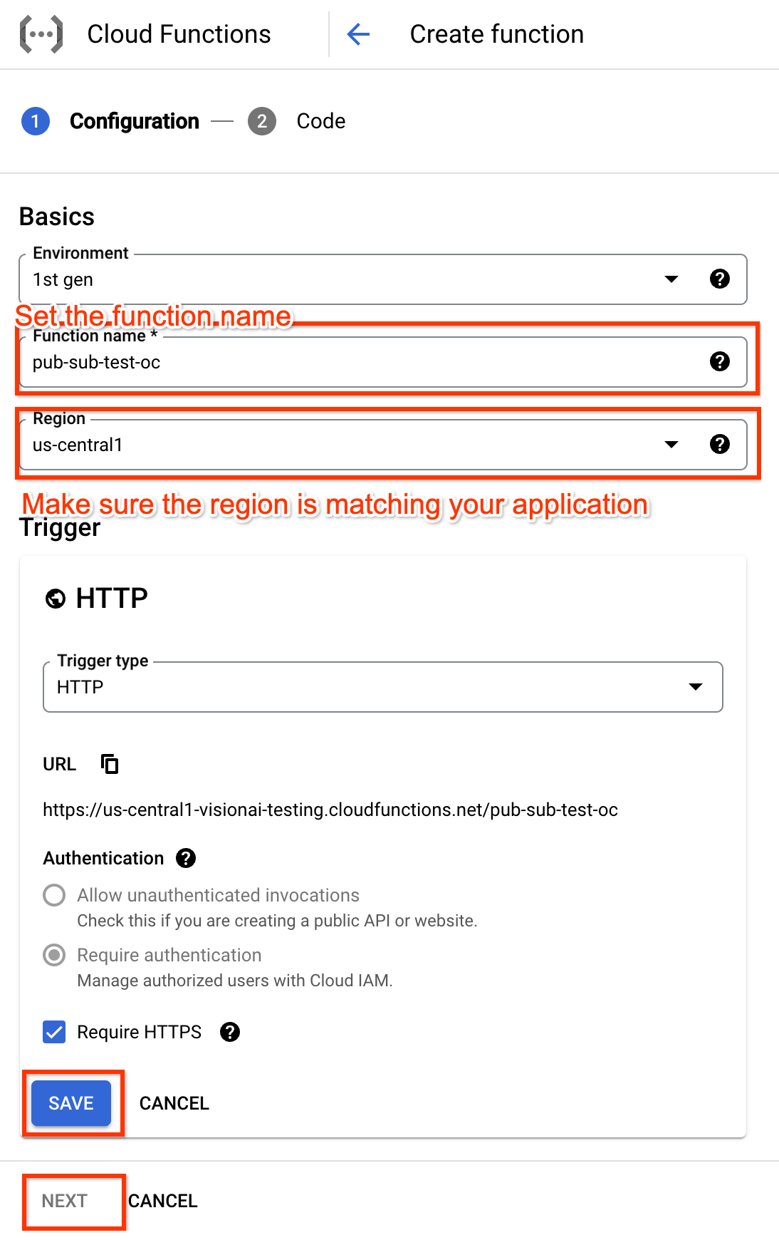 No se pudo cargar el ejemplo de creación de Cloud Function