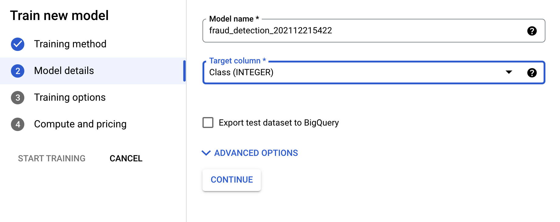 Passaggio 2: addestramento del modello