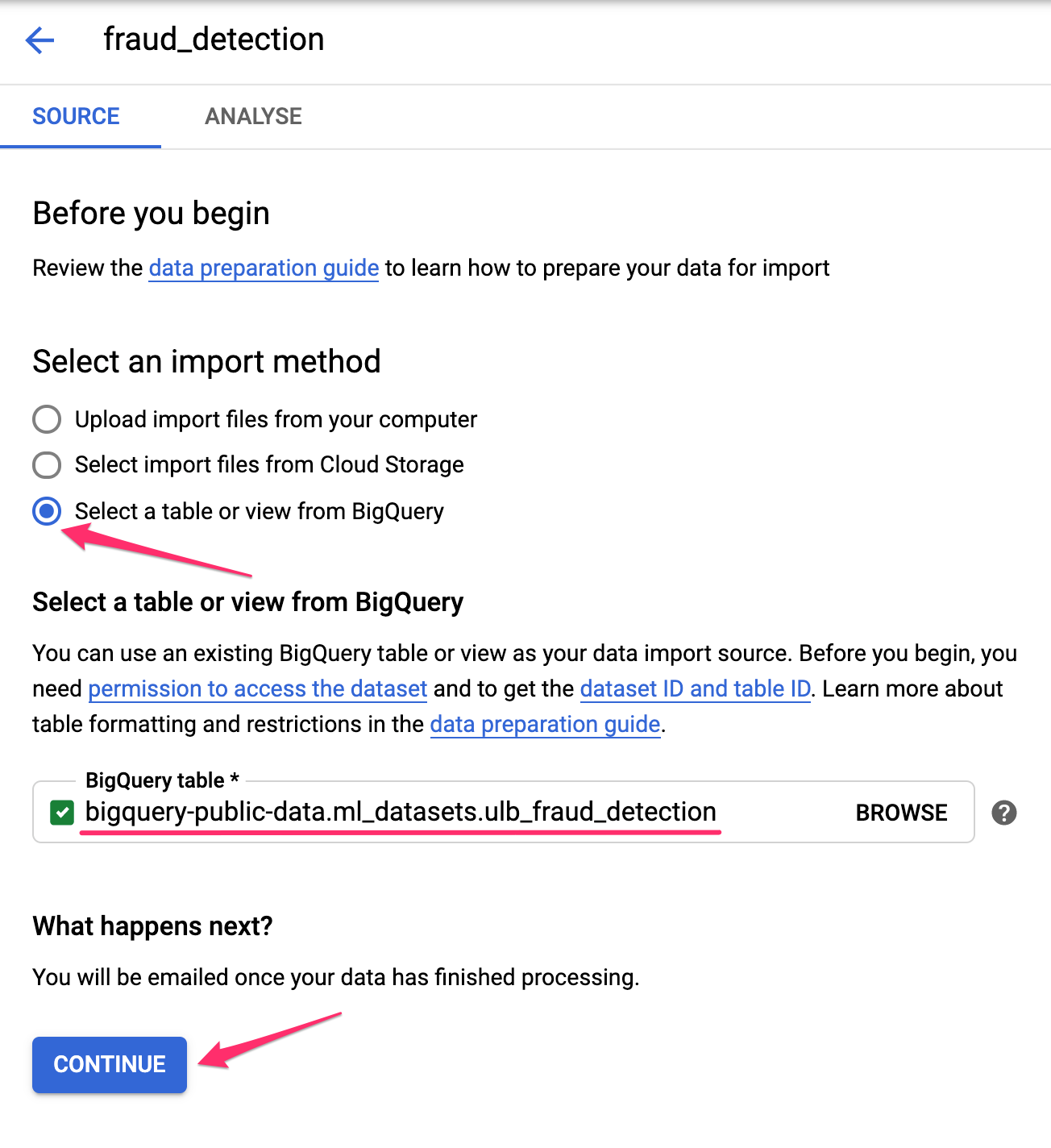 Importa datos de BigQuery