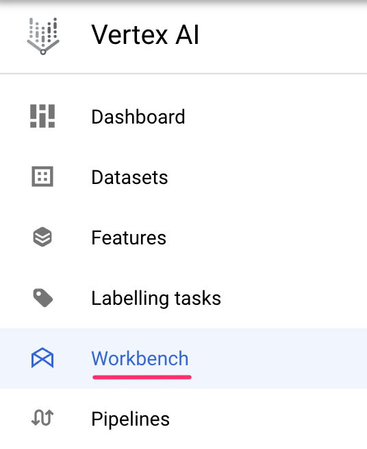 Vertex AI menu