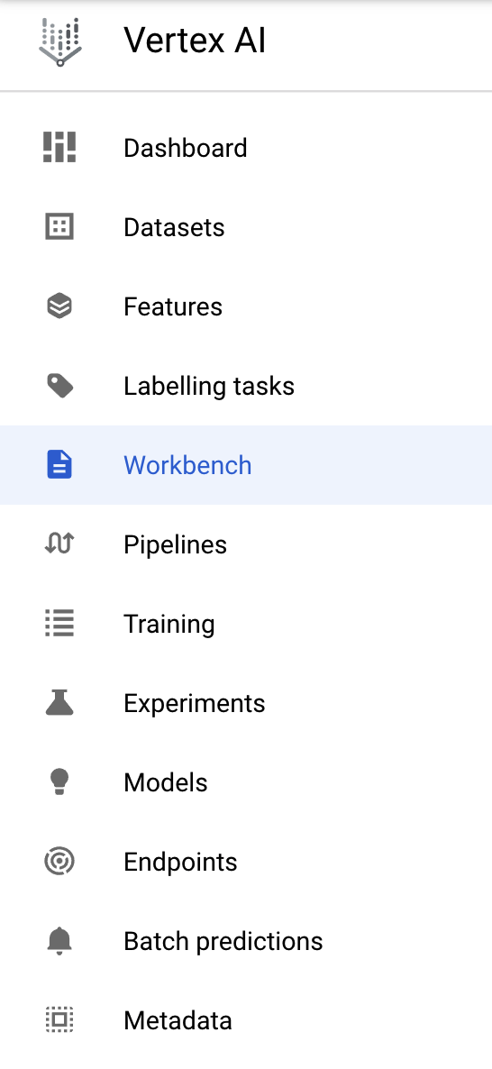 Vertex AI menu