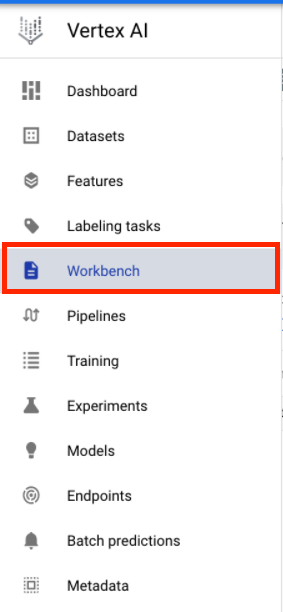 Vertex AI menu