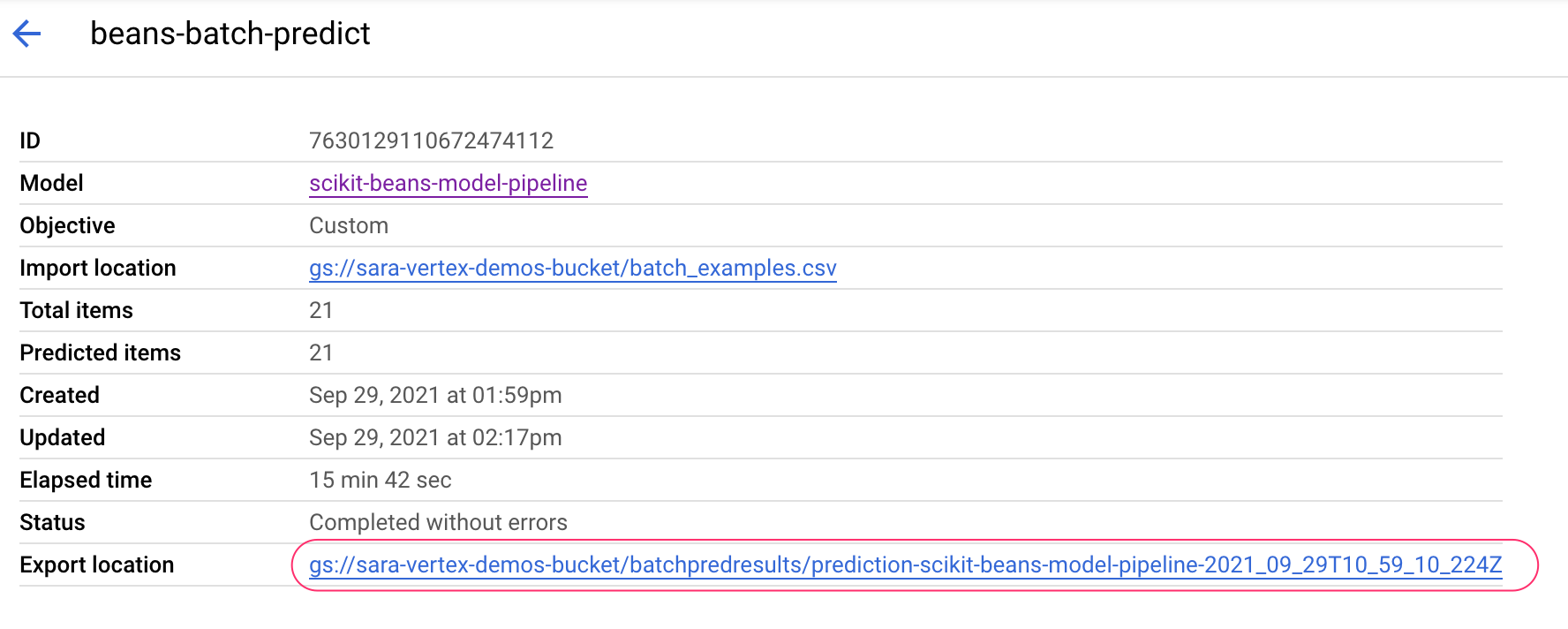 Batch prediction job