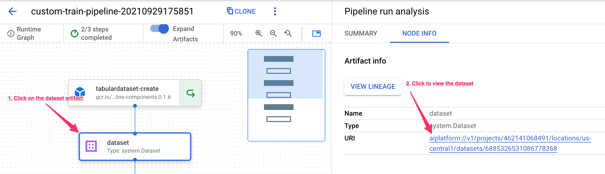 Link do pipeline para o conjunto de dados