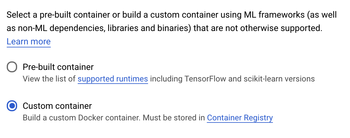 Custom container option