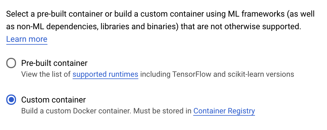 Benutzerdefinierte Containeroption