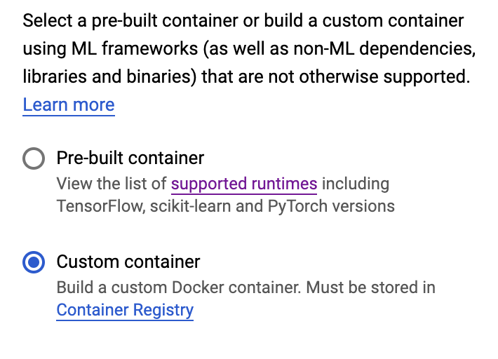 Option „Benutzerdefinierter Container“